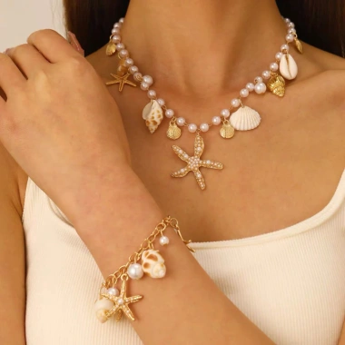 Vòng tay lắc tay sao biển ốc mix hạt, charm du lịch Bohemian phụ kiện chụp hình