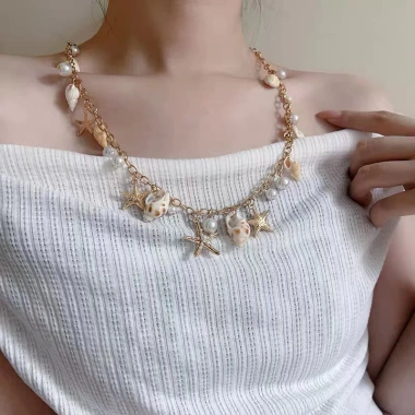 Vòng tay lắc tay sao biển ốc mix hạt, charm du lịch Bohemian phụ kiện chụp hình