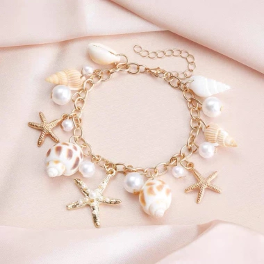 Vòng tay lắc tay sao biển ốc mix hạt, charm du lịch Bohemian phụ kiện chụp hình