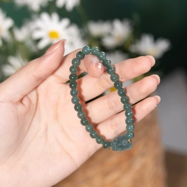 Vòng Tay Lam Ngọc Type A 6ly Charm Tỳ Hưu Phong Thuỷ - Ngọc Trai Trường Thịnh