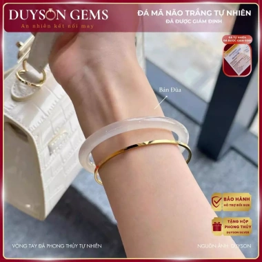 Vòng tay mã não trắng tự nhiên Bạch Nguyệt Quang phong thủy khởi quang Duyson Gems - Giá 592k 4