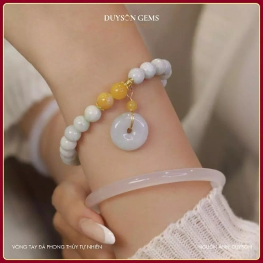 Vòng tay mã não trắng tự nhiên Bạch Nguyệt Quang phong thủy khởi quang Duyson Gems - Giá 592k 6