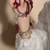 Vòng tay mặt dây chuyền bện đỏ-đen kèm chuông, dây năm màu, thiết kế cặp đôi 7