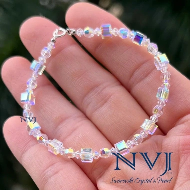Vòng tay pha lê Swarovski hạt vuông 4 ly & tròn 4,6 ly - NVJ giảm còn 405.000₫ 3