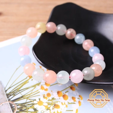 Vòng tay phong thuỷ Đá Beryll Đa Sắc - Tặng hộp gỗ, May mắn cho nữ mệnh Kim Mộc Thuỷ Phong Thủy Tây Tạng
