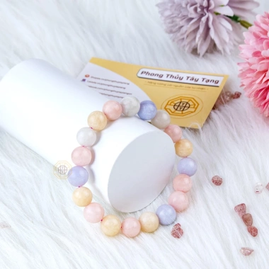 Vòng tay phong thuỷ Đá Beryll Đa Sắc - Tặng hộp gỗ, May mắn cho nữ mệnh Kim Mộc Thuỷ Phong Thủy Tây Tạng