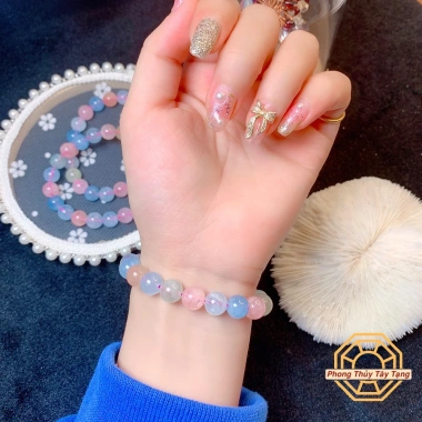 Vòng tay phong thuỷ Đá Beryll Đa Sắc - Tặng hộp gỗ, May mắn cho nữ mệnh Kim Mộc Thuỷ Phong Thủy Tây Tạng