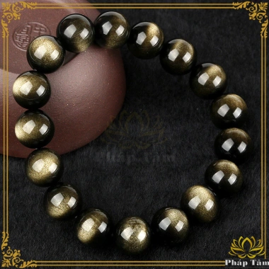 Vòng Tay Phong Thủy Đá Obsidian Núi Lửa Hạt Tròn Vân Vàng Đen - Giá Ưu Đãi 349k