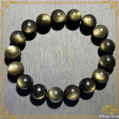 Vòng Tay Phong Thủy Đá Obsidian Núi Lửa Hạt Tròn Vân Vàng Đen - Giá Ưu Đãi 349k