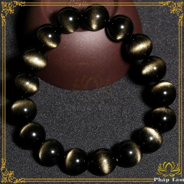 Vòng Tay Phong Thủy Đá Obsidian Núi Lửa Hạt Tròn Vân Vàng Đen - Giá Ưu Đãi 349k