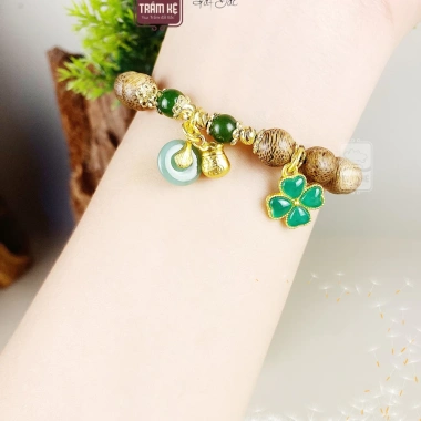 Vòng Tay Trầm Hương Nữ Đồng Điếu Cỏ 4 Lá - Mang Bình An, May Mắn, Tài Lộc - Giá 129.000₫