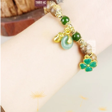 Vòng Tay Trầm Hương Nữ Đồng Điếu Cỏ 4 Lá - Mang Bình An, May Mắn, Tài Lộc - Giá 129.000₫