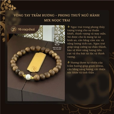 Vòng tay trầm hương phong thuỷ ngũ hành 8mm mix ngọc trai - Giá ưu đãi 380.000đ