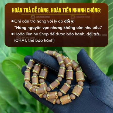 Vòng tay trầm hương trụ trúc bọc vàng Sơn Mộc Hương - Phong thủy may mắn, giảm 329k