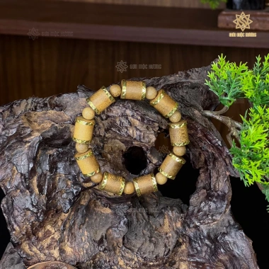 Vòng tay trầm hương trụ trúc bọc vàng Sơn Mộc Hương - Phong thủy may mắn, giảm 329k