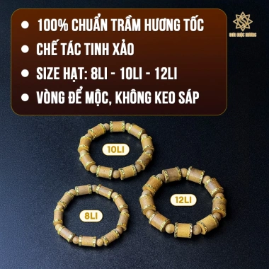 Vòng tay trầm hương trụ trúc bọc vàng Sơn Mộc Hương - Phong thủy may mắn, giảm 329k