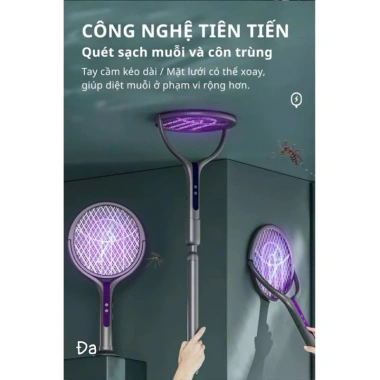 Vợt bắt muỗi điện cán dài UV + sốc điện, gập gọn, an toàn trẻ, pin 1.600mAh, dùng 6h – 174.900₫