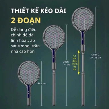 Vợt bắt muỗi điện cán dài UV + sốc điện, gập gọn, an toàn trẻ, pin 1.600mAh, dùng 6h – 174.900₫