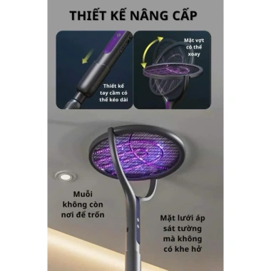 Vợt bắt muỗi điện cán dài UV + sốc điện, gập gọn, an toàn trẻ, pin 1.600mAh, dùng 6h – 174.900₫