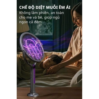 Vợt bắt muỗi điện cán dài UV + sốc điện, gập gọn, an toàn trẻ, pin 1.600mAh, dùng 6h – 174.900₫