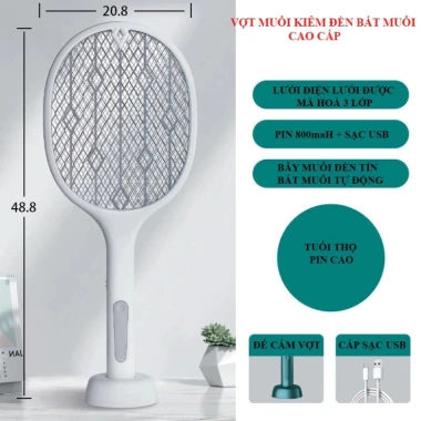 Vợt Muỗi Thông Minh 3in1 Đèn Bắt Muỗi Tự Động Có Dây và Đế Sạc, Giá 65.900 VND 3
