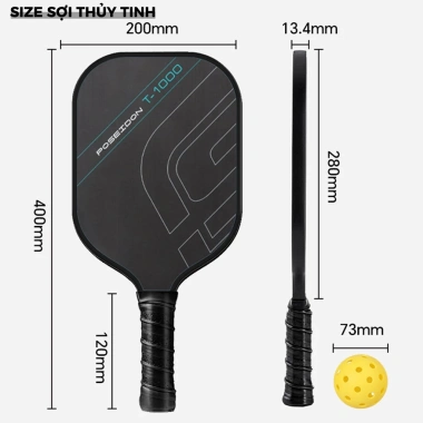 Vợt Pickleball Carbon T1.000 16mm - Thi đấu trong nhà và ngoài trời, chuẩn quốc tế, tặng 1 bóng