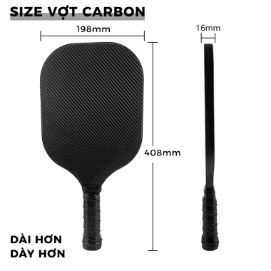Vợt Pickleball Carbon T1.000 16mm - Thi đấu trong nhà và ngoài trời, chuẩn quốc tế, tặng 1 bóng