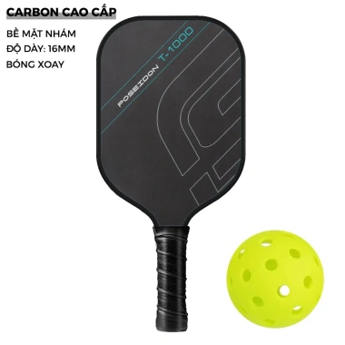 Vợt Pickleball Carbon T1.000 16mm - Thi đấu trong nhà và ngoài trời, chuẩn quốc tế, tặng 1 bóng