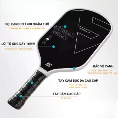 Vợt Pickleball Carbon T700 16mm Cán Dài Nhẹ - Dành cho người mới, giá giảm 765.000₫