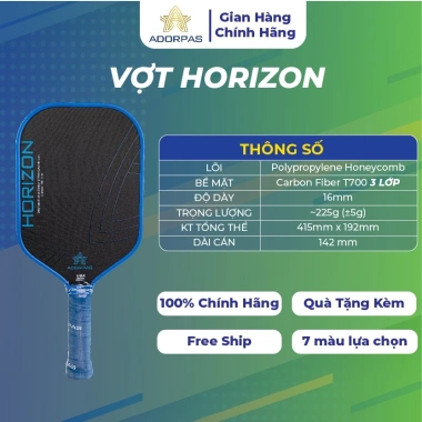 Vợt Pickleball Carbon T700 3 Lớp 16mm ADORPAS Horizon Lõi Honeycomb, Kiểm Soát, Đánh Chắc Tay 6