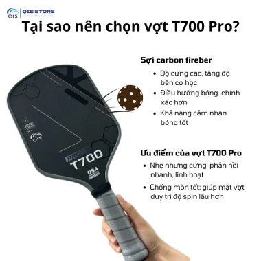 Vợt Pickleball Carbon T700 Pro QIS - Siêu Nhám, Độ Bền Cao, Chống Trượt, Chuẩn Thi Đấu