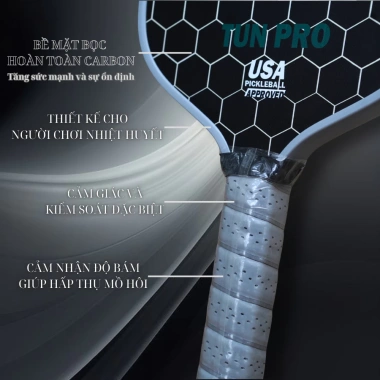 Vợt Pickleball Carbon T700 Pro xanh lá 16mm - Lõi dày, mặt nhám bám bóng, siêu nhẹ