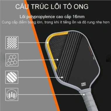 Vợt Pickleball Carbon T700 Pro xanh lá 16mm - Lõi dày, mặt nhám bám bóng, siêu nhẹ