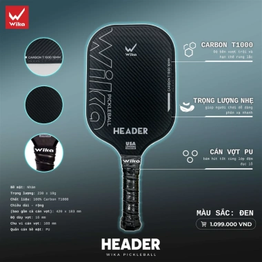 Vợt Pickleball Carbon Wika Header Chính Hãng Thiết Kế Hiện Đại Giá Ưu Đãi 500.000₫
