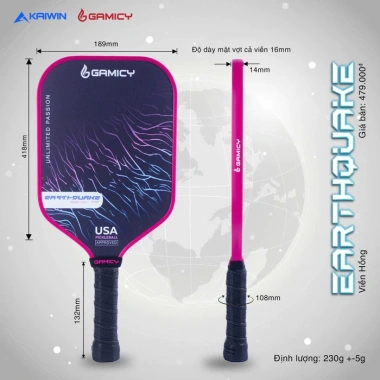 Vợt Pickleball Gamicy Earthquake PRO Carbon Nhẹ Bền Hàng Chính Hãng - Giá 392.693₫