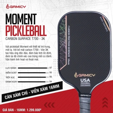 Vợt Pickleball Gamicy Moment T700 Vân Carbon 3K Kaiwin chính hãng – nhẹ, bền, giá ưu đãi