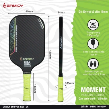 Vợt Pickleball Gamicy Moment T700 Vân Carbon 3K Kaiwin chính hãng – nhẹ, bền, giá ưu đãi 6 Vợt Pickleball Gamicy Moment T700 Vân Carbon 3K Kaiwin chính hãng – nhẹ, bền, giá ưu đãi 6