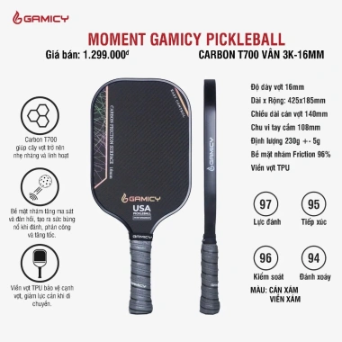 Vợt Pickleball Gamicy Moment T700 Vân Carbon 3K Kaiwin chính hãng – nhẹ, bền, giá ưu đãi