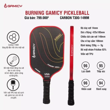 Vợt Pickleball Gamicy T300 Carbon 14mm Nguyên Khối – Cao Cấp, Chính Hãng USA
