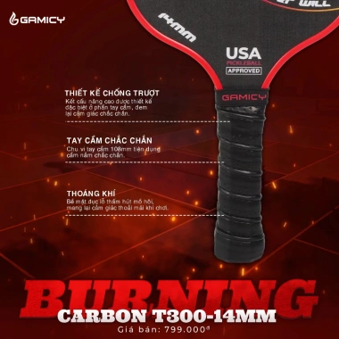 Vợt Pickleball Gamicy T300 Carbon 14mm Nguyên Khối – Cao Cấp, Chính Hãng USA