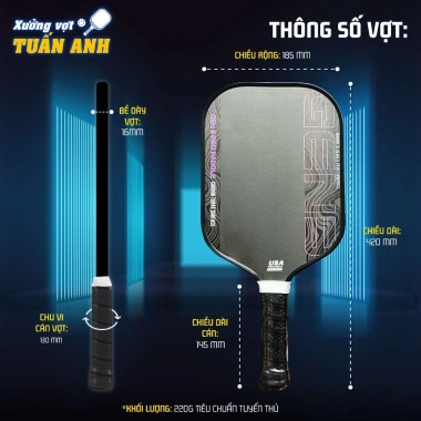 Vợt Pickleball Gen 3 Carbon T700 – Kiểm Soát Lực Tối Ưu, Lõi Toray 16mm, Dành Cho Chơi & Thi Đấu - Giá Ưu Đãi 800.000₫