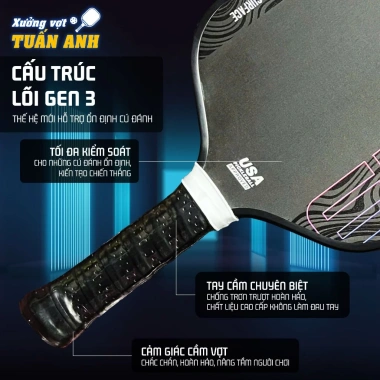 Vợt Pickleball Gen 3 Carbon T700 – Kiểm Soát Lực Tối Ưu, Lõi Toray 16mm, Dành Cho Chơi & Thi Đấu - Giá Ưu Đãi 800.000₫