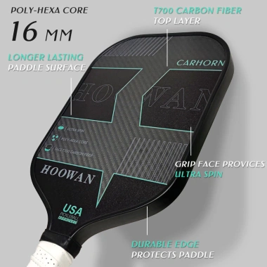 Vợt Pickleball Hoowan CARHORN 16mm Mái Chèo Carbon USAPA T700 – Có Túi – 618.853₫