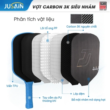 Vợt Pickleball JUSAIN Carbon 3K Siêu Nhám Trợ Lực Cao Cấp - Giá 600k