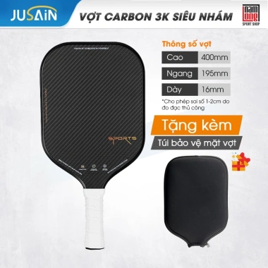 Vợt Pickleball JUSAIN Carbon 3K Siêu Nhám Trợ Lực Cao Cấp - Giá 600k