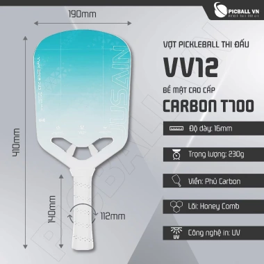 Vợt Pickleball Jusian Khoét Lỗ Khí Động Học, Tay Cầm Dài - Tăng Lực Đánh, Kiểm Soát Ổn Định, Giá 600.000đ VV12