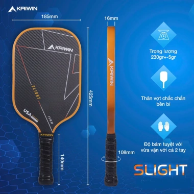 Vợt Pickleball Kaiwin Slight Carbon T700/T1.000 cao cấp, bảo hành 3 tháng, giảm giá 20% chỉ 799.000₫
