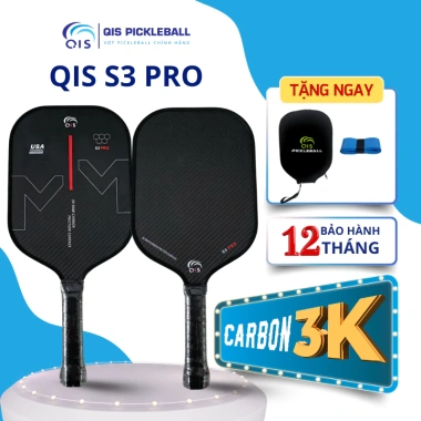 Vợt Pickleball QIS S3 Pro Carbon 3K Mặt Nhám – Bóng Cực Chuẩn, Bảo Hành 12 Tháng, Giá 880k