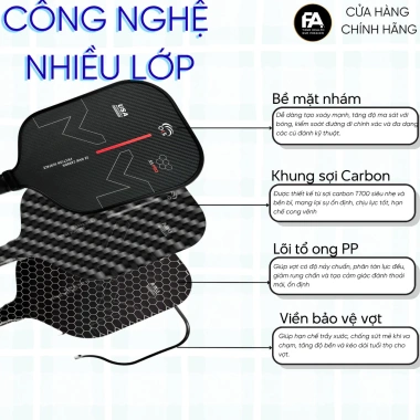 Vợt Pickleball QIS S3 Pro Carbon 3K Mặt Nhám – Bóng Cực Chuẩn, Bảo Hành 12 Tháng, Giá 880k