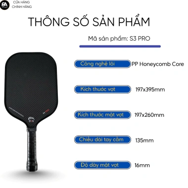 Vợt Pickleball QIS S3 Pro Carbon 3K Mặt Nhám – Bóng Cực Chuẩn, Bảo Hành 12 Tháng, Giá 880k
